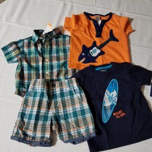 Gymboree 6-12 Month 2 NWT shirts 1 Used Shirt & Shorts.